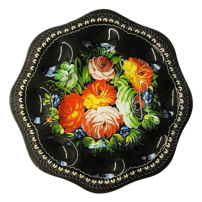 detail Sklenený tanier na 8 veľkonočných vajec Žostovo čierny priemer 21 cm