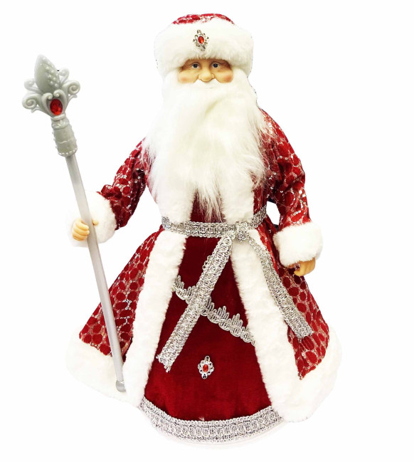 detail Figúrka Deda Mráza v červeno-bielej so striebrom, s oddelením na sladkosti a darčeky, 50 cm
