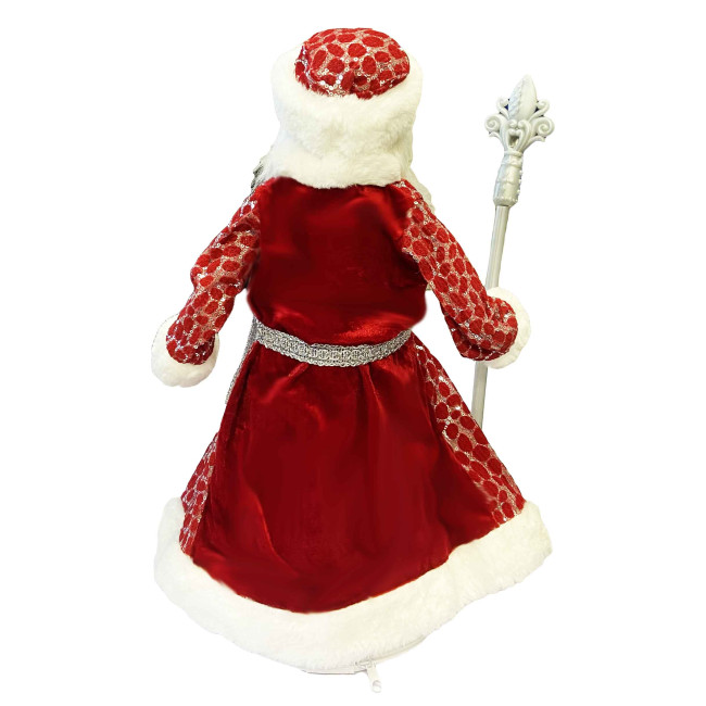 detail Figúrka Deda Mráza v červeno-bielej so striebrom, s oddelením na sladkosti a darčeky, 50 cm