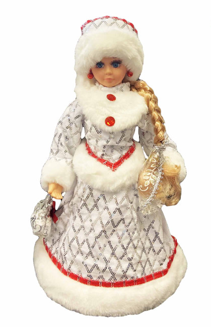 detail Figúrka Snehulienky bielo-červená s priehradkou na sladkosti a darčeky, 35 cm