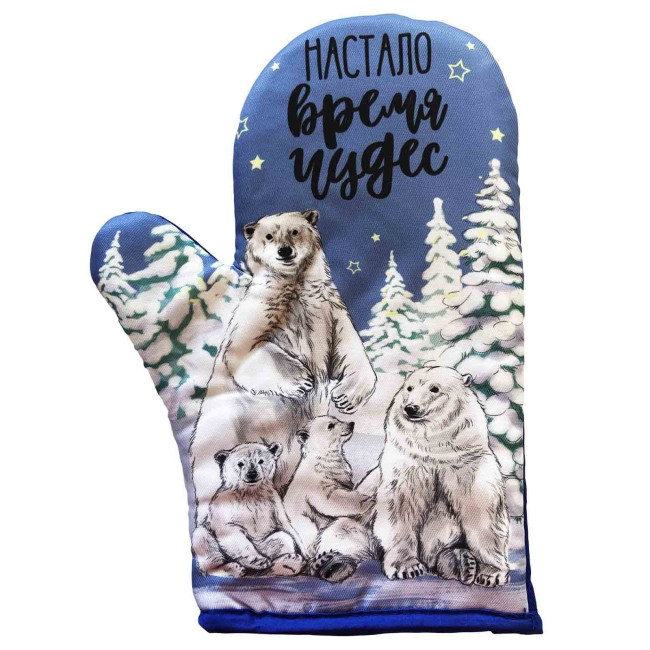 detail Kuchyňská rukavice „Čas zázraků“ s medvědy, 28×20 cm