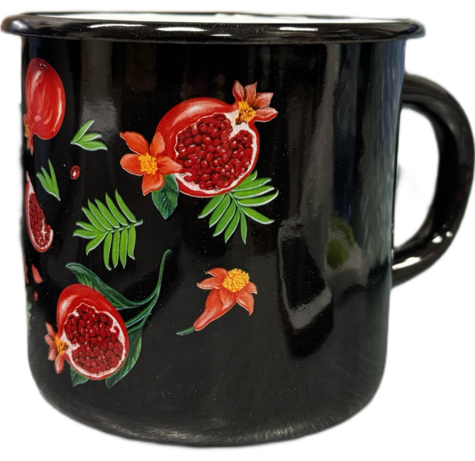 detail Smaltovaný hrnek černá Granátové jablko 1L