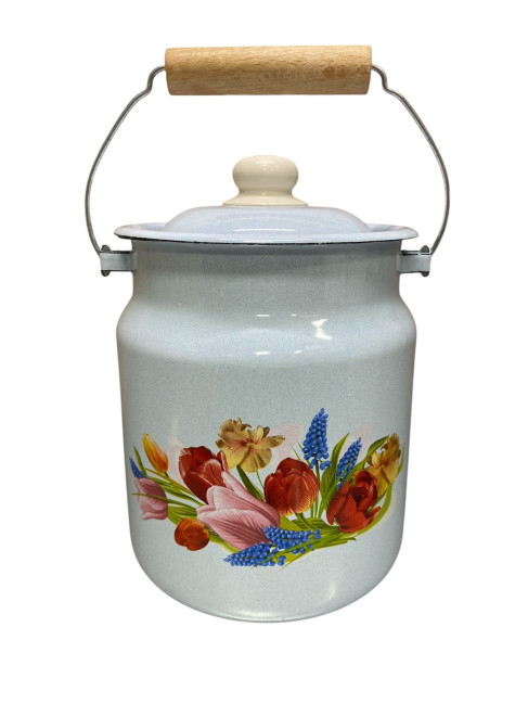 detail Smaltovaný bidon s vekom modrý 3,5 l Jarná kytica