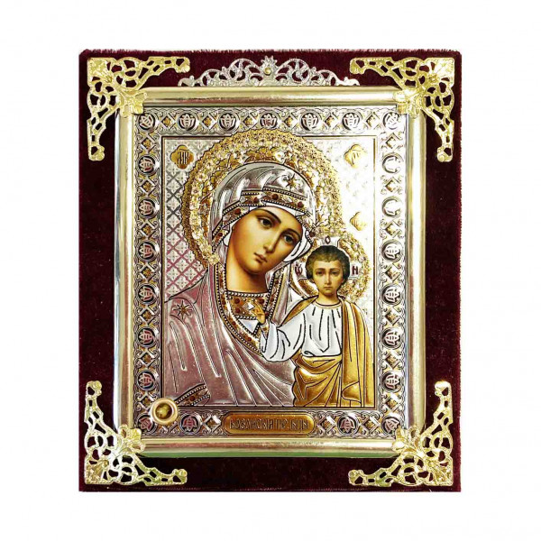 detail Ikona v zamate 10x12cm Kazanskaja