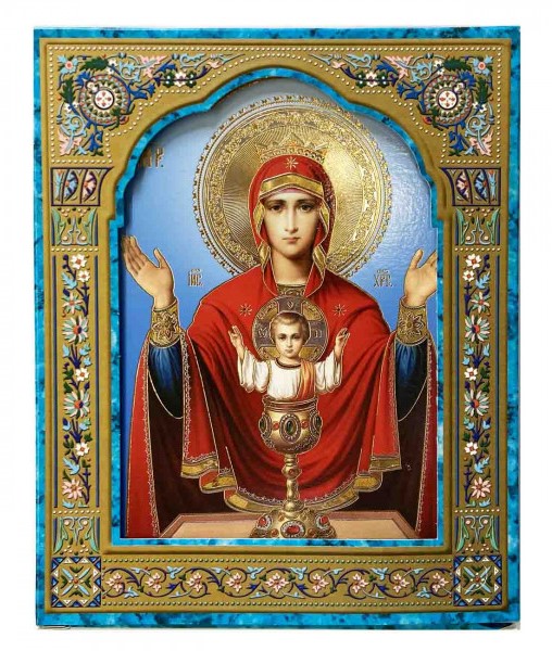 detail Ikona drevený Neupivaemaja čaša 15x18cm v modrom puzdre