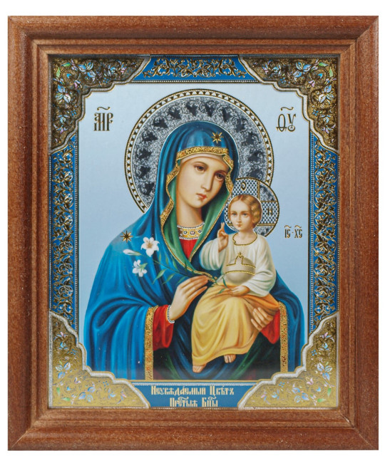 detail Ikona BM Neuvjadaemyj cvet 11x13cm drevená so sklom
