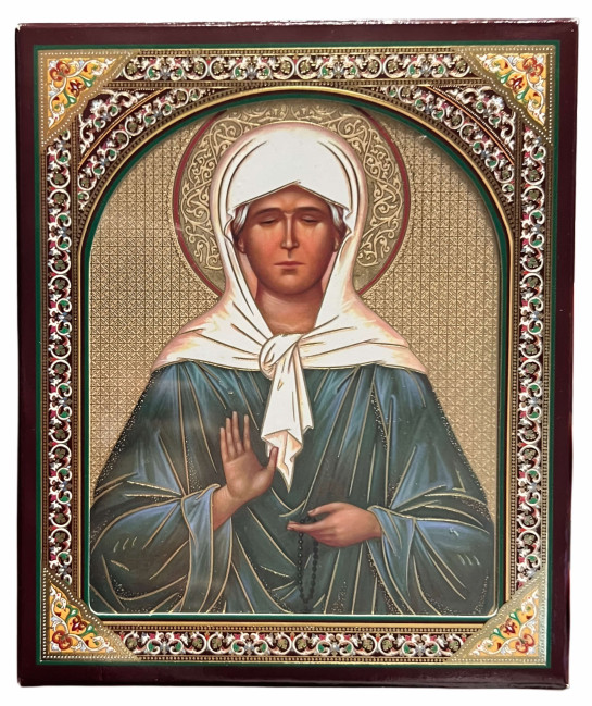 detail Ikona drevená Matrona 10×12 cm v puzdre (zlaté pozadie)