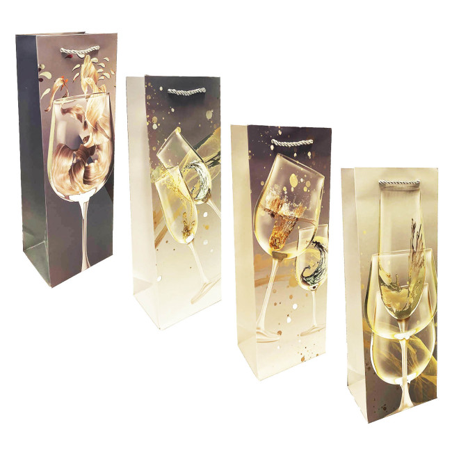 detail Darčeková taška na fľašu „Poháre so zlatom“ 36×13cm