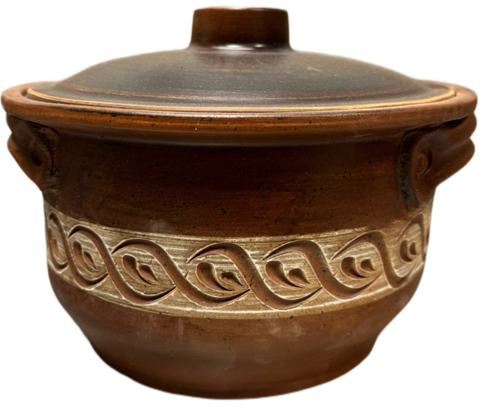 detail Keramický hrnec červená hlína 3L bílý ornament