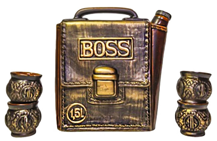 detail Fľaša Boss 0,7L + 4 panáku keramika