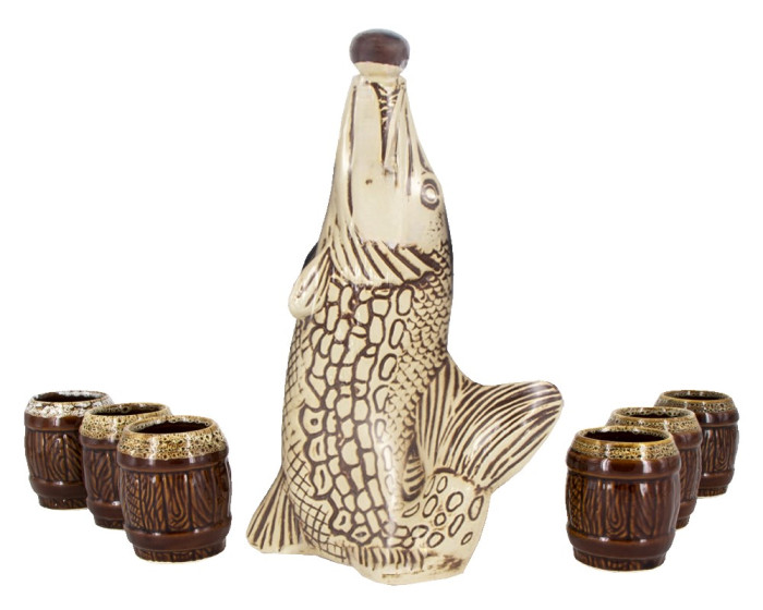 detail Fľaša Štika 1,5L + 6 panáka keramika