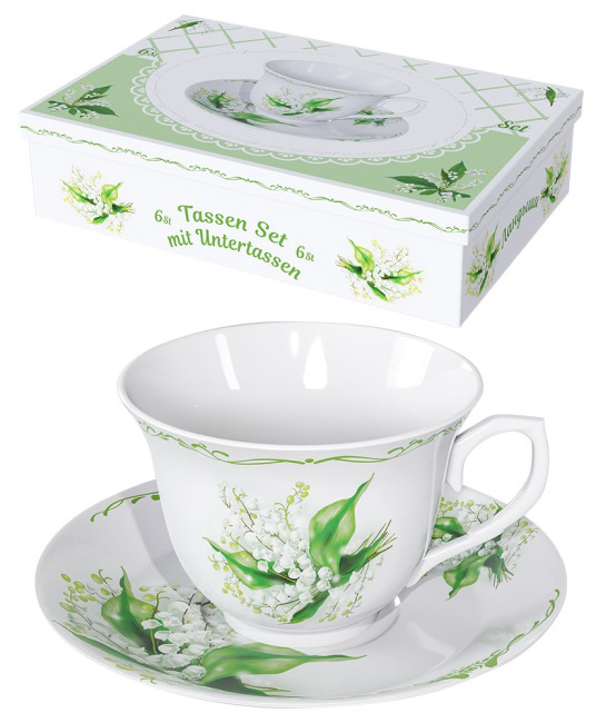 detail Čajový set Konvalinky 6 šálok + 6 tanierikov