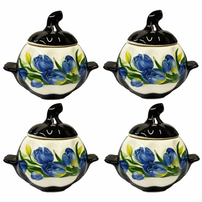 detail Keramický hrniec Modré tulipány 0,75l
