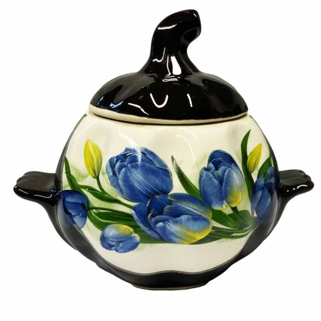 detail Keramický hrniec Modré tulipány 0,75l