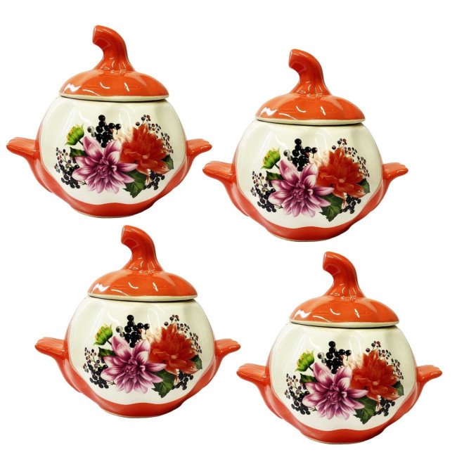 detail Keramický hrniec Modré a ružové kvety 0,75l