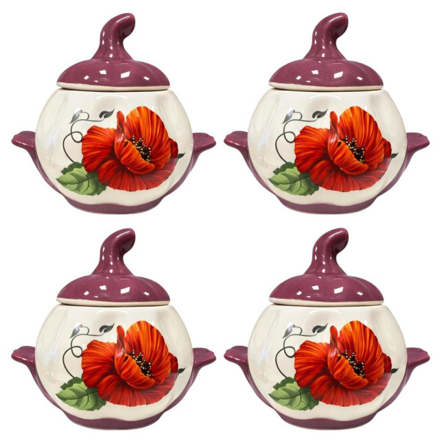 detail Keramická nádoba Červené kvety 0,75 L