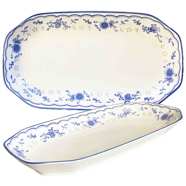 detail Porcelánový obdĺžnikový tanier „Kvetinový vzor“ 36×20 cm 890 ml