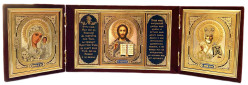 Ikona v samete strieborná Nikolaj a Kazaňská 12x40 cm skladacia 3 (červená)
