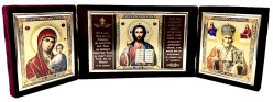 Ikona v zamate 4-stredný Nikolaj a Kazanskaja 12x40cm skladacie
